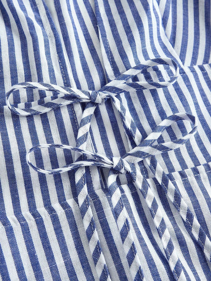 SXY Chic Blue And White Stripe Mini Dress For Women, Deep V Neck Tie Front Lace Up Design, Summer Vacation Beach Outfits, Pencil Hem Tank, Sexy Coastal