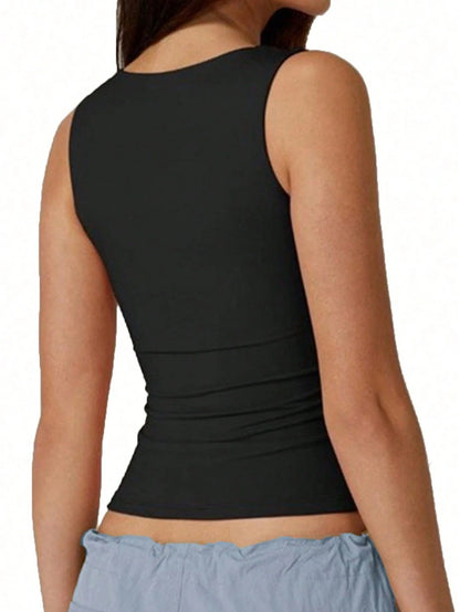 SXY Plus Size Casual Business Casual Solid Color Fitted Tank Top, Summer Office Concert Black