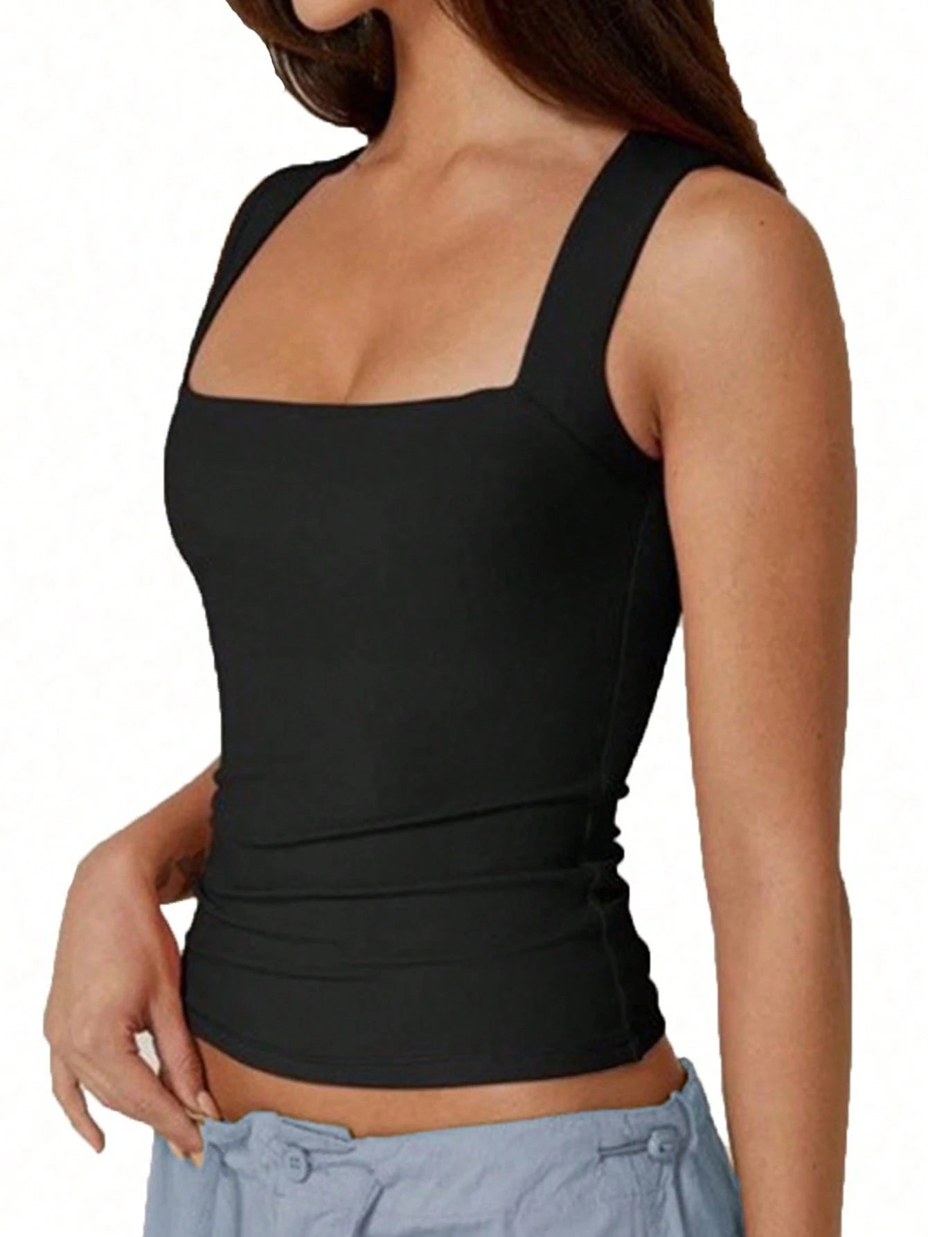 SXY Plus Size Casual Business Casual Solid Color Fitted Tank Top, Summer Office Concert Black