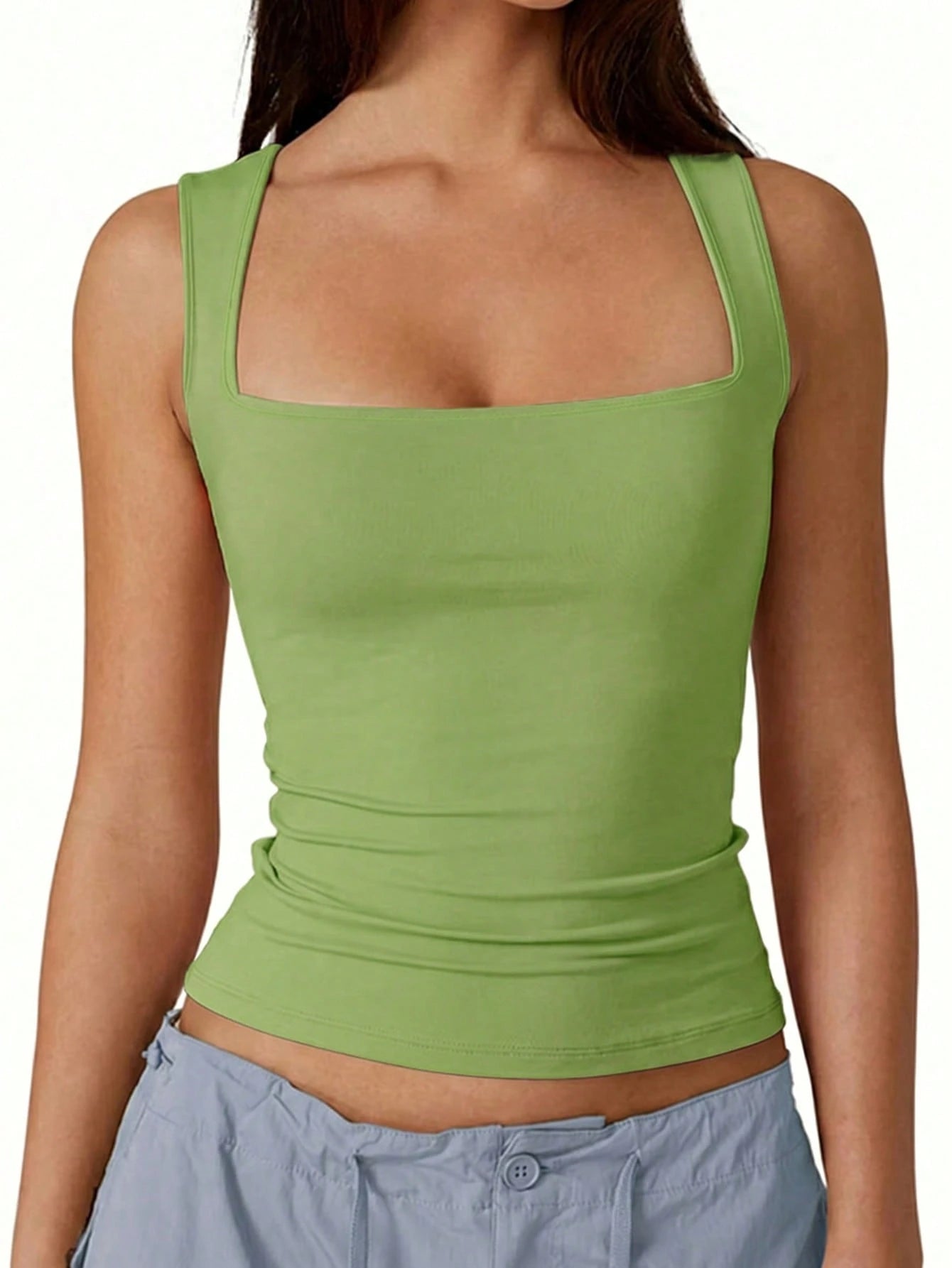SXY Plus Size Casual Business Casual Solid Color Fitted Tank Top, Summer Office Concert Black