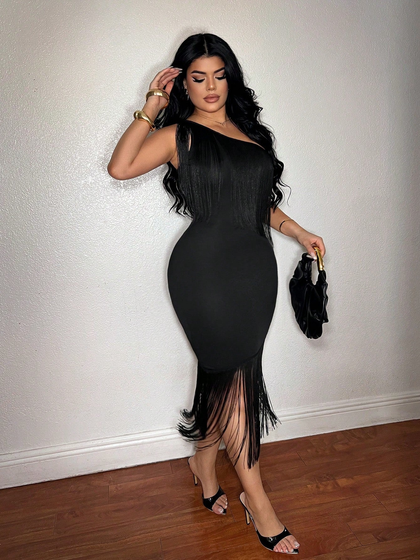 SXY Women's New Asymmetric One Shoulder Black Dress, Fringe, Luxury Evening Club Occasion, Elegant Sexy Dresses For Party, Prom, Birthday Dress Summer