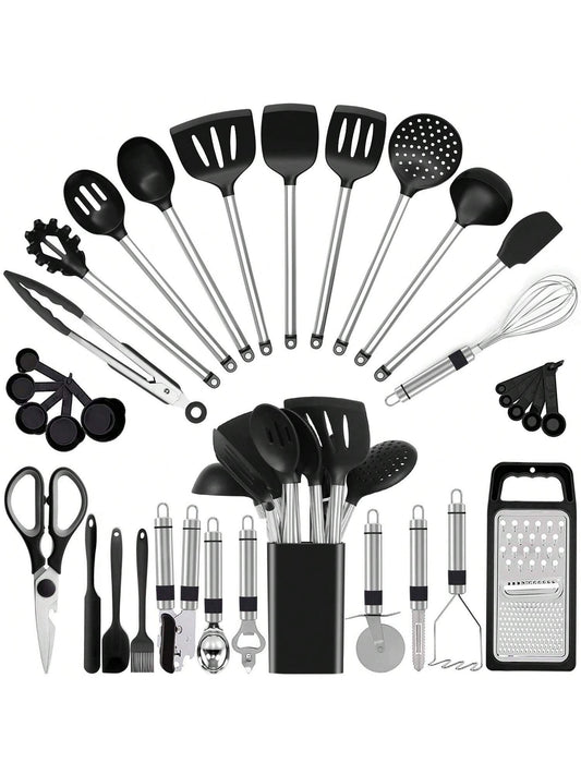 TAIMASI 33 Pcs Kitchen Utensil Set,Silicone Cooking Utensils, Kitchen Gadgets & Spoons For Nonstick Cookware, Silicone And Stainless Steel Spatula Set-Best Kitchen Tools, Useful Pots And Pans Accessor