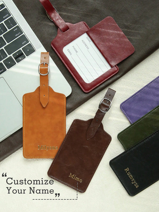 Takeoak 1pc Personalized Name Luggage Tag, Suitable For Suitcases And Backpacks, Made Of Waxed Leather, With Privacy Card, Can Be Hot-Stamped With Personalized Engraving, Fashionable And Exquisite Tra