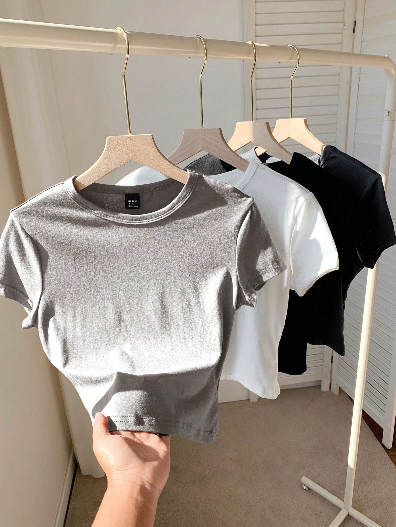 Tall CURVE Plus Size 4-Pieces Set Solid Color Cropped Round Neck Short Sleeve Fitted Women T-Shirt Top, Suitable For Summer Valentine's Day