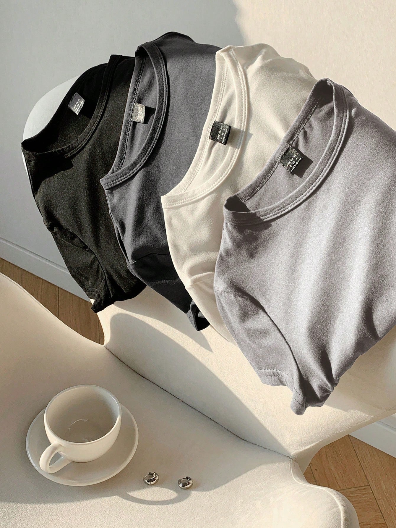 Tall CURVE Plus Size 4-Pieces Set Solid Color Cropped Round Neck Short Sleeve Fitted Women T-Shirt Top, Suitable For Summer Valentine's Day