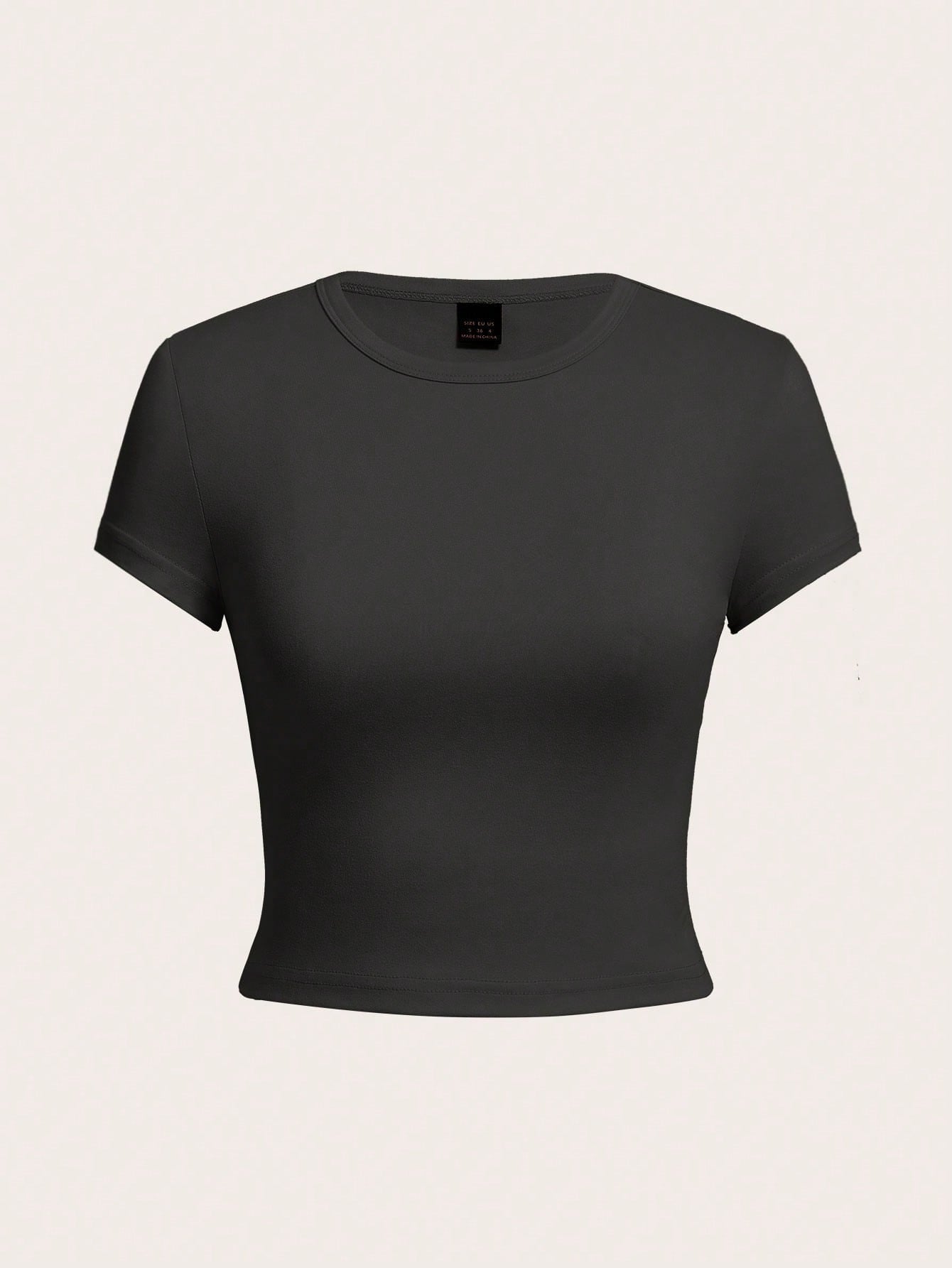 Tall CURVE Plus Size 4-Pieces Set Solid Color Cropped Round Neck Short Sleeve Fitted Women T-Shirt Top, Suitable For Summer Valentine's Day