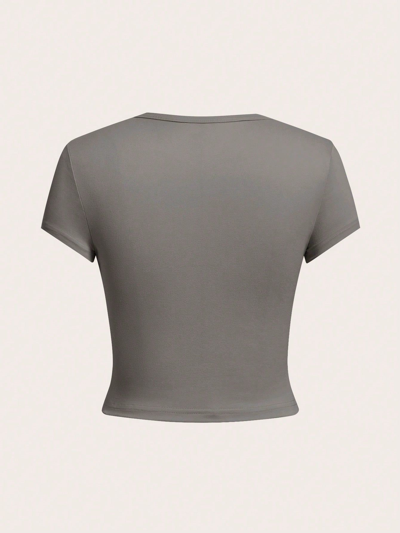 Tall CURVE Plus Size 4-Pieces Set Solid Color Cropped Round Neck Short Sleeve Fitted Women T-Shirt Top, Suitable For Summer Valentine's Day