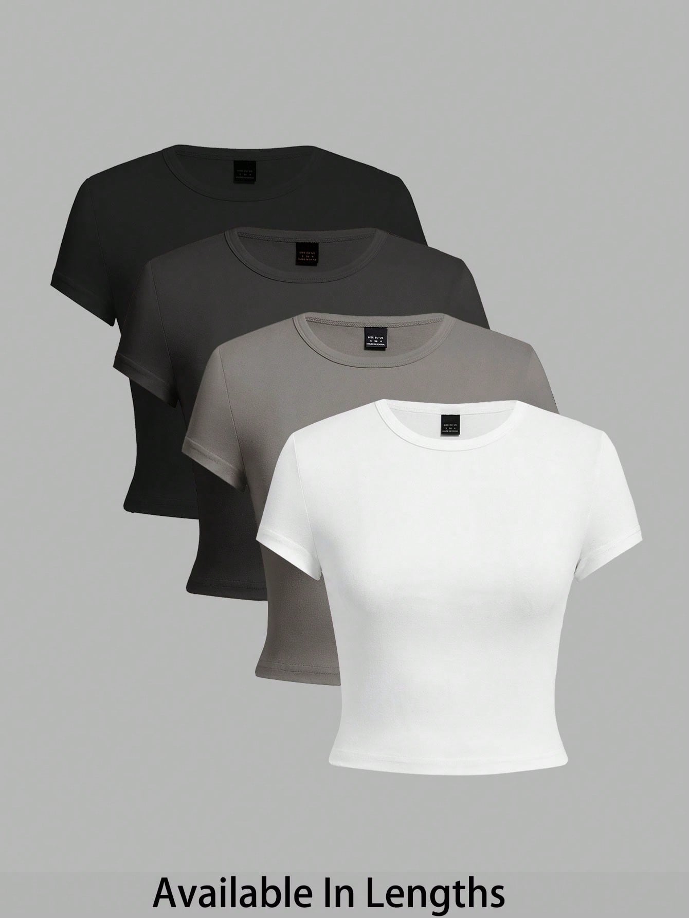 Tall CURVE Plus Size 4-Pieces Set Solid Color Cropped Round Neck Short Sleeve Fitted Women T-Shirt Top, Suitable For Summer Valentine's Day