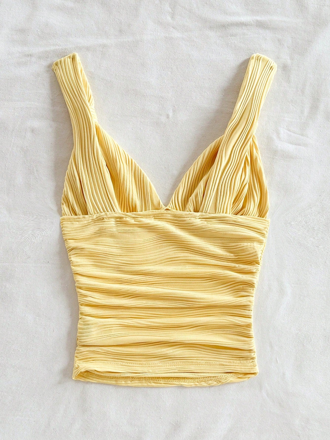 Tall CURVE Plus Size Summer Casual Sexy Solid Color Textured Ruched Cami Top Vacation Yellow