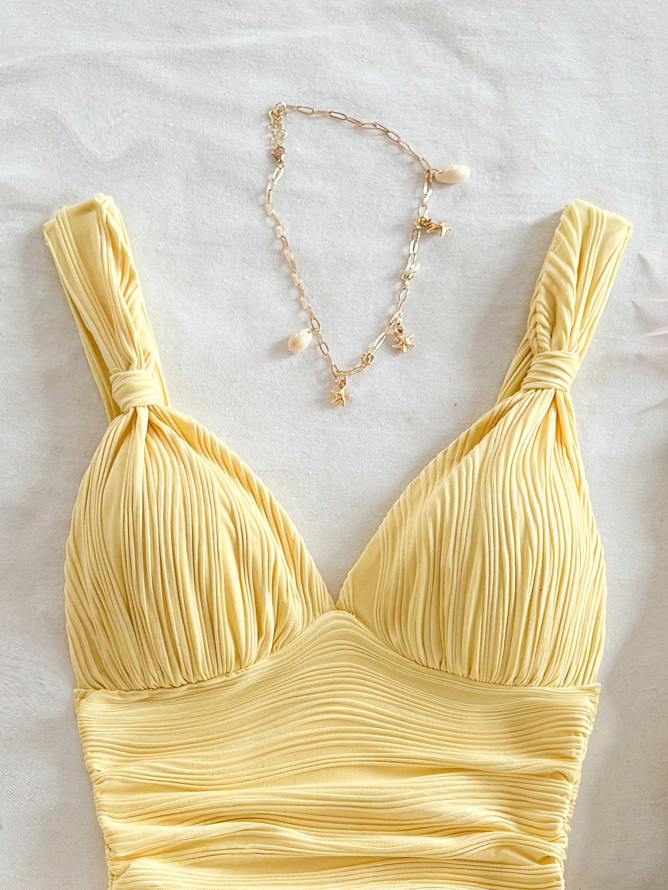 Tall CURVE Plus Size Summer Casual Sexy Solid Color Textured Ruched Cami Top Vacation Yellow