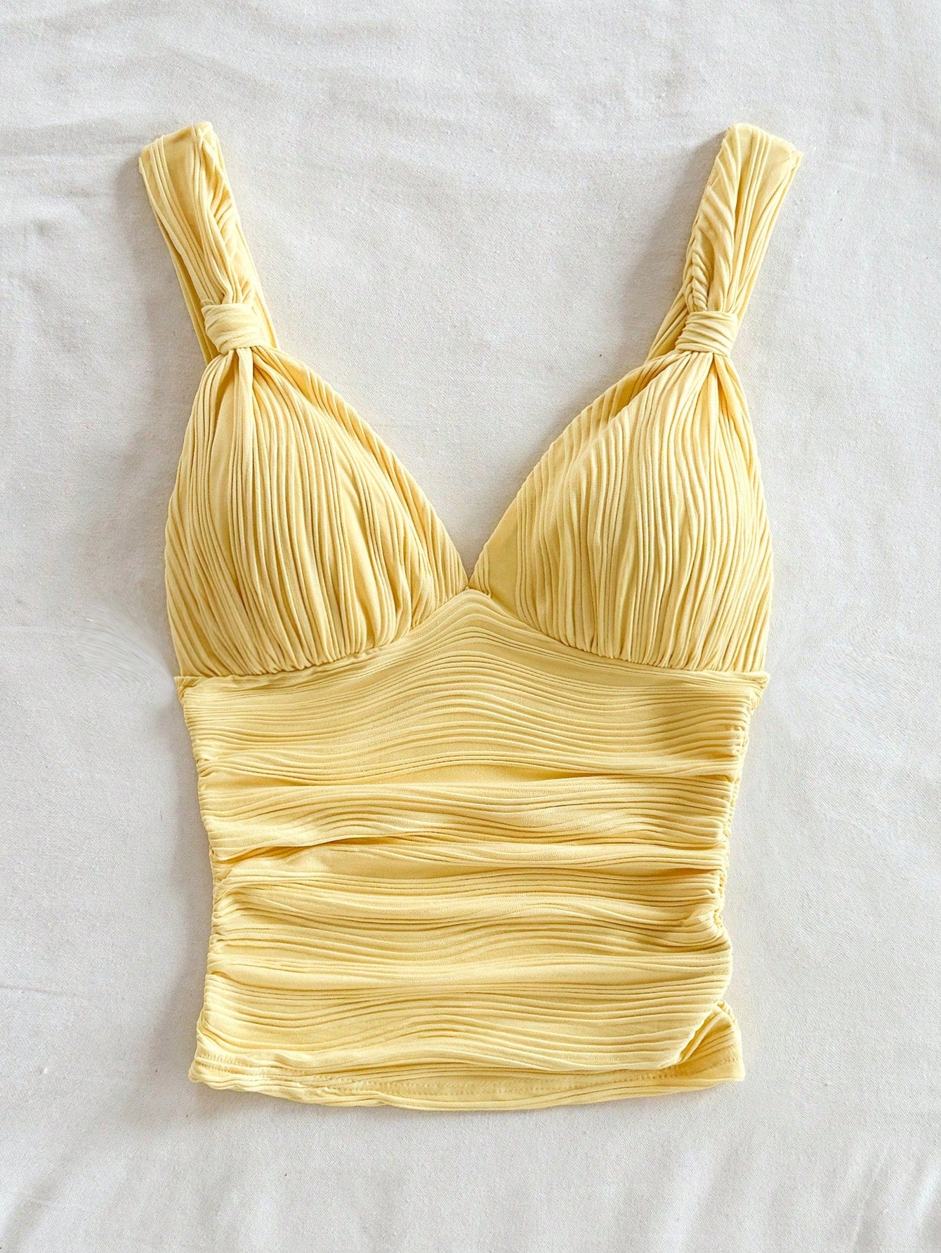 Tall CURVE Plus Size Summer Casual Sexy Solid Color Textured Ruched Cami Top Vacation Yellow