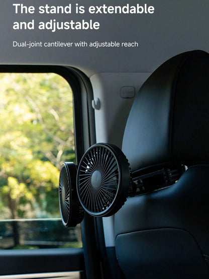 Teckwe 1 Piece Universal Specification ABS Plastic Material Dual-Head USB Powered 360-Degree Multi-Angle Adjustable High Wind Force Headrest Bracket Fan Rear Seat Air Circulation Cooler For SUV, Sedan
