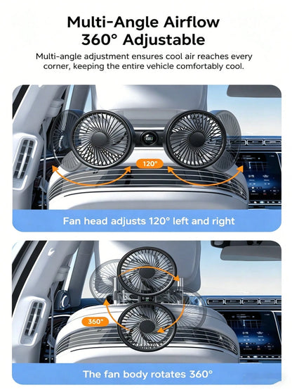 Teckwe 1 Piece Universal Specification ABS Plastic Material Dual-Head USB Powered 360-Degree Multi-Angle Adjustable High Wind Force Headrest Bracket Fan Rear Seat Air Circulation Cooler For SUV, Sedan