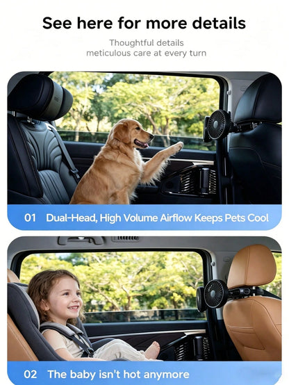 Teckwe 1 Piece Universal Specification ABS Plastic Material Dual-Head USB Powered 360-Degree Multi-Angle Adjustable High Wind Force Headrest Bracket Fan Rear Seat Air Circulation Cooler For SUV, Sedan