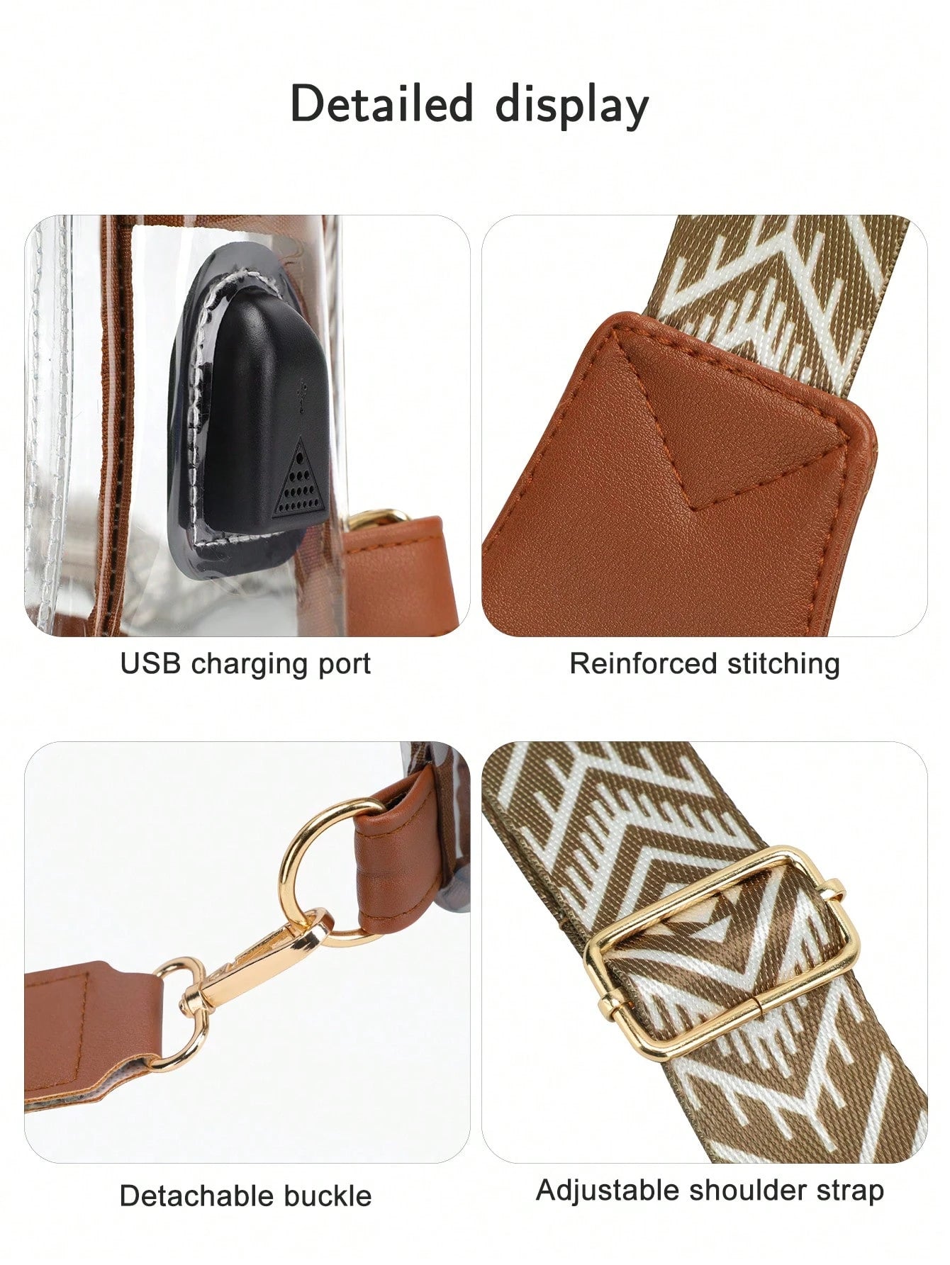 TINYAT Mini Pu Crossbody Bag Women's Clear Chest Bag USB Large-Capacity PVC Belt Bag Lightweight Vintage,Transparent Beach Bag,Slanting StyleWestern Bag
