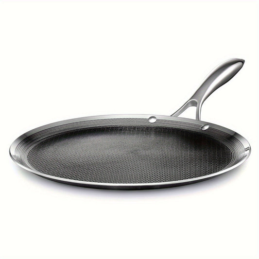 TIROTO 1 Lightweight 304 Stainless Steel Frying Pan, Non Stick Crepe Pan, Round Griddle Pan, Induction And Gas Compatibility, Uniform Heat Distribution, Easy To Clean Modern Steak, Egg, Fish, Pasta, P