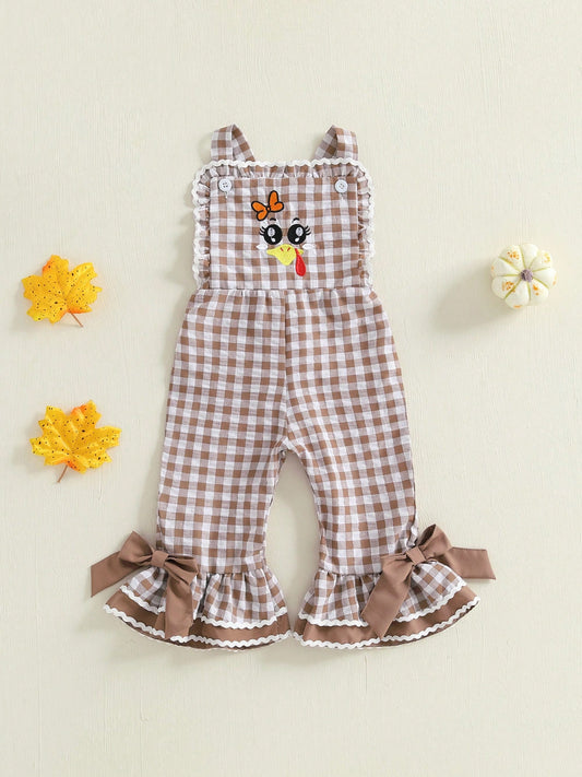 Toddler Baby Girl Thanksgiving Outfit Turkey Romper Bell Bottom Jumpsuit Flared Pants Gobble Overalls Fall Clothes