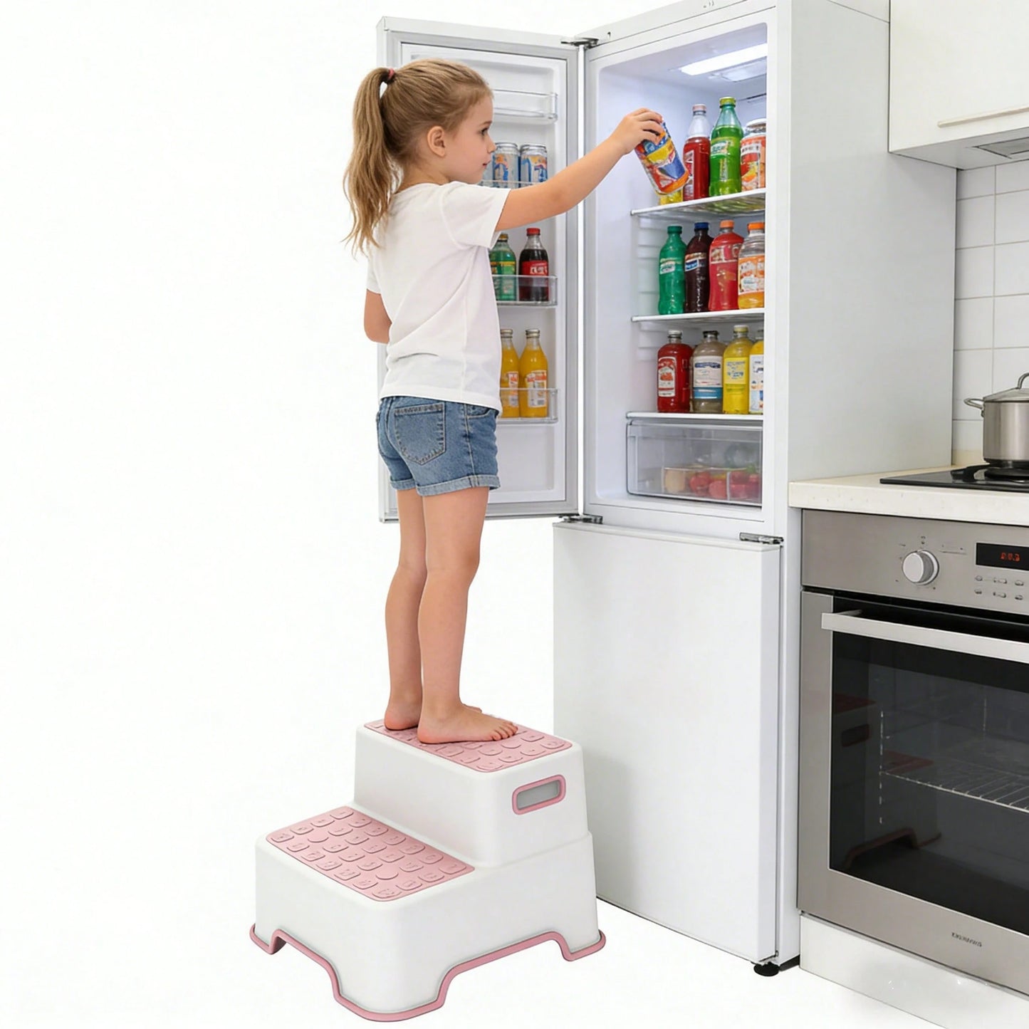 Toddler Step Stool Bathroom Sink, 2 Pack Step Stool Plastic Potty Training Toilet Stepping Stools, Child And LightweightNo-Slip Two Step Stools Kitchen- Pink