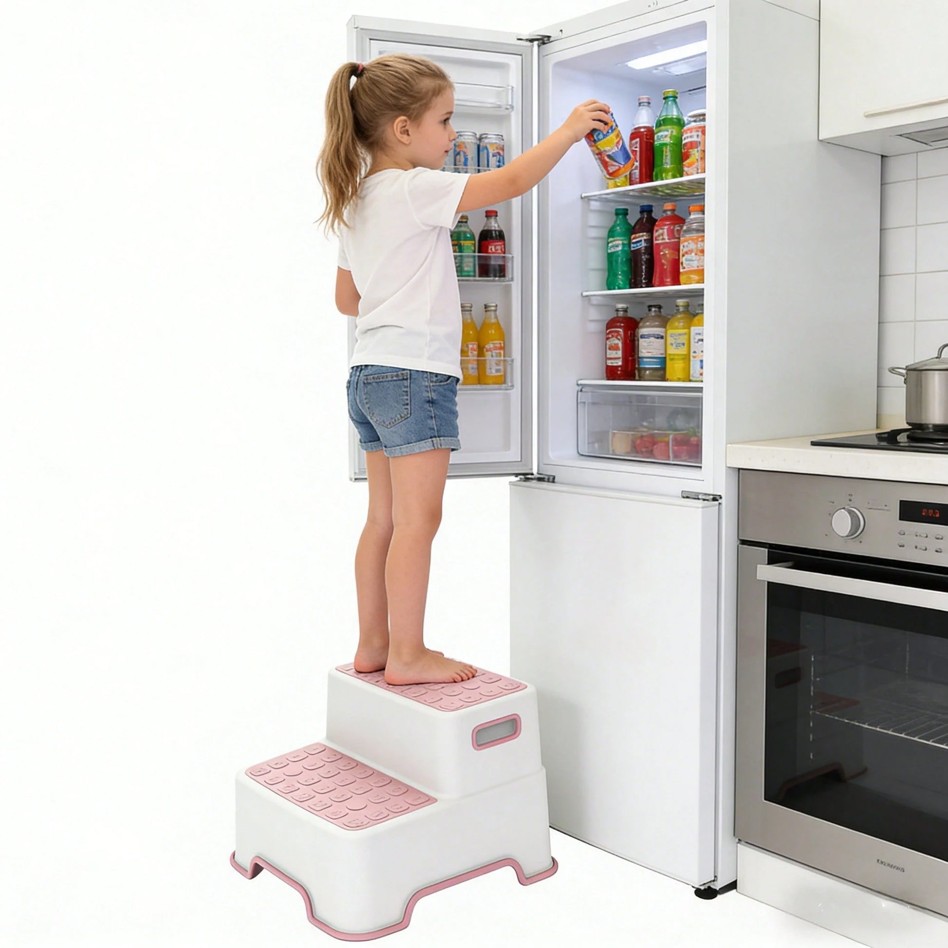 Toddler Step Stool Bathroom Sink, 2 Pack Step Stool Plastic Potty Training Toilet Stepping Stools, Child And LightweightNo-Slip Two Step Stools Kitchen- Pink