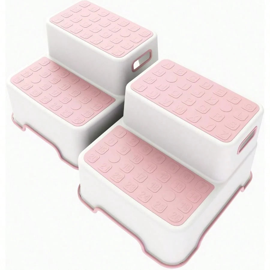 Toddler Step Stool Bathroom Sink, 2 Pack Step Stool Plastic Potty Training Toilet Stepping Stools, Child And LightweightNo-Slip Two Step Stools Kitchen- Pink