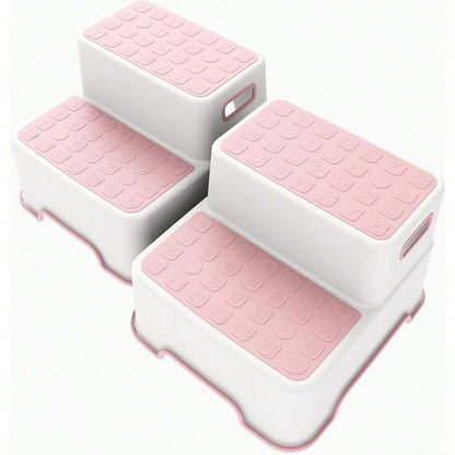 Toddler Step Stool Bathroom Sink, 2 Pack Step Stool Plastic Potty Training Toilet Stepping Stools, Child And LightweightNo-Slip Two Step Stools Kitchen- Pink