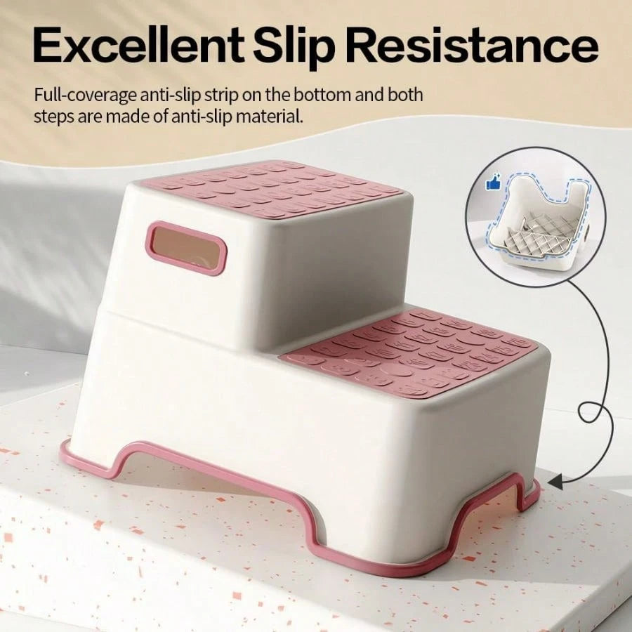 Toddler Step Stool Bathroom Sink, 2 Pack Step Stool Plastic Potty Training Toilet Stepping Stools, Child And LightweightNo-Slip Two Step Stools Kitchen- Pink