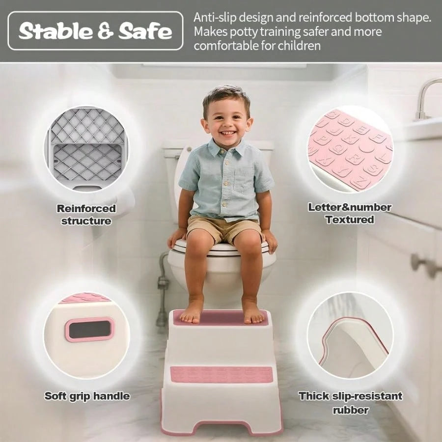 Toddler Step Stool Bathroom Sink, 2 Pack Step Stool Plastic Potty Training Toilet Stepping Stools, Child And LightweightNo-Slip Two Step Stools Kitchen- Pink