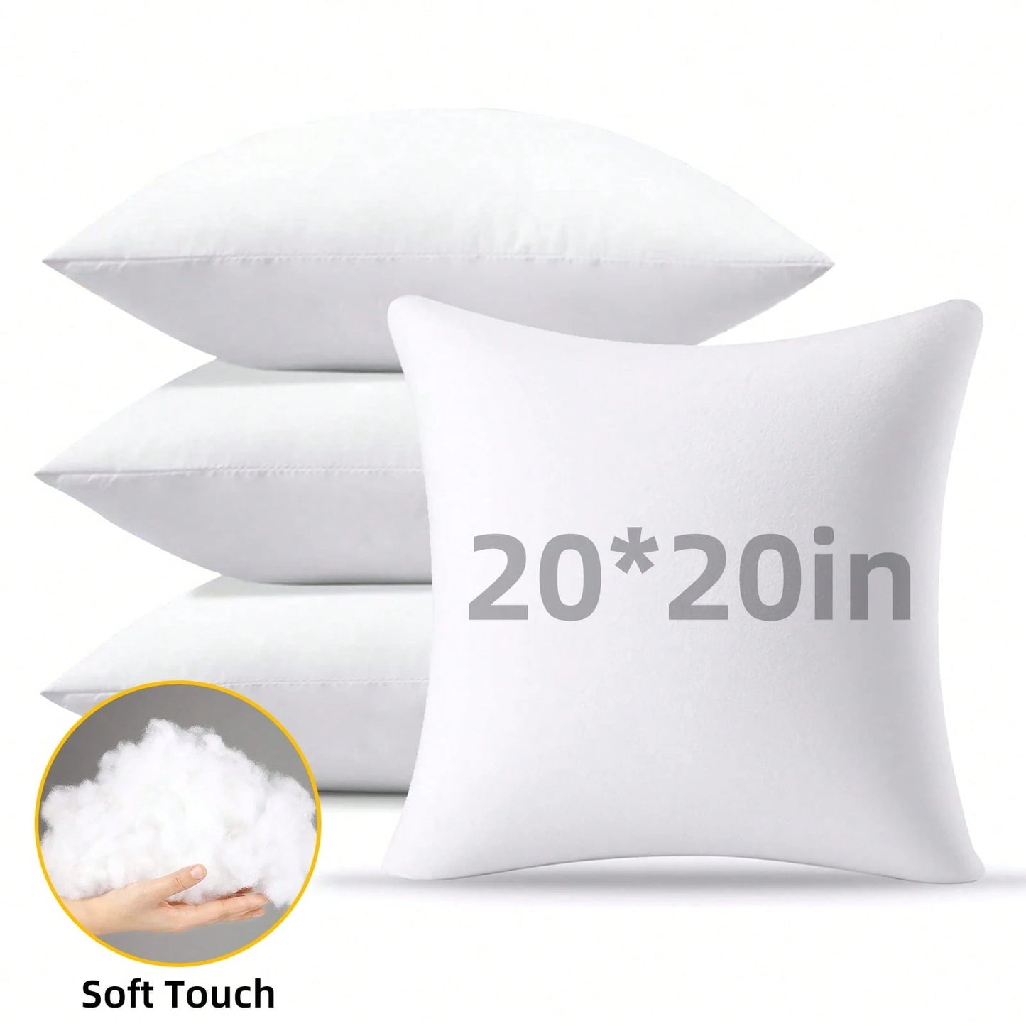 Tomnk 4pcs Pillow Inserts, Square Pillow Form For Patio, Furniture, Bed, Living Room, Garden, And Party Decorations Indoor, Dorm Room Essentials College, Classroom Must Haves, Room Decor