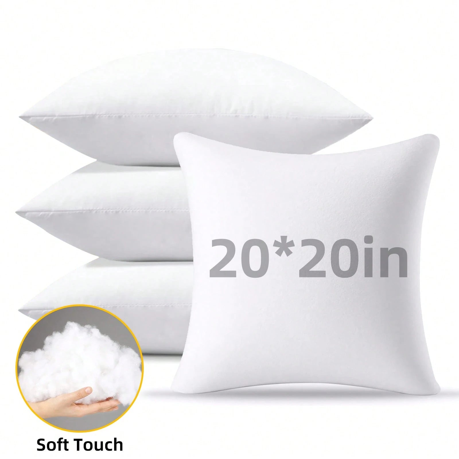 Tomnk 4pcs Pillow Inserts, Square Pillow Form For Patio, Furniture, Bed, Living Room, Garden, And Party Decorations Indoor, Dorm Room Essentials College, Classroom Must Haves, Room Decor