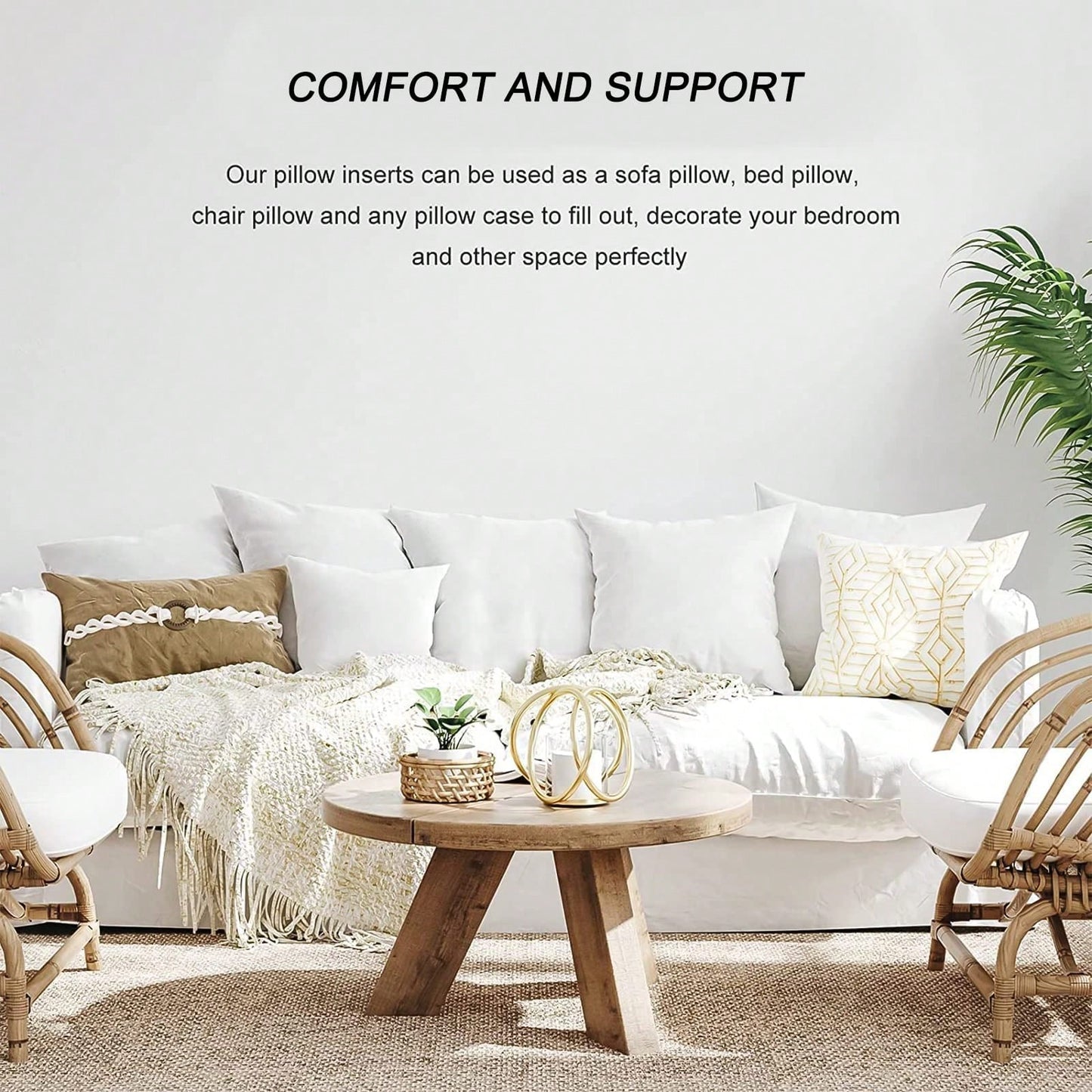 Tomnk 4pcs Pillow Inserts, Square Pillow Form For Patio, Furniture, Bed, Living Room, Garden, And Party Decorations Indoor, Dorm Room Essentials College, Classroom Must Haves, Room Decor