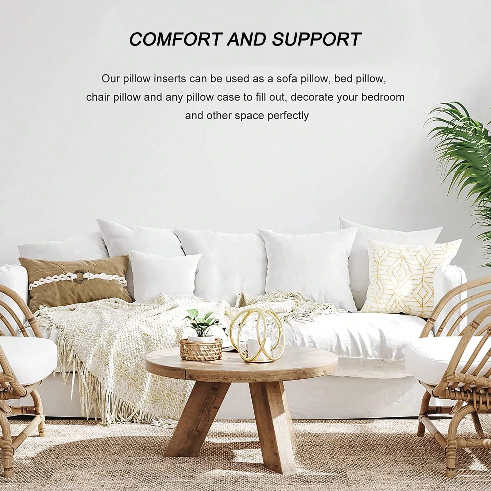 Tomnk 4pcs Pillow Inserts, Square Pillow Form For Patio, Furniture, Bed, Living Room, Garden, And Party Decorations Indoor, Dorm Room Essentials College, Classroom Must Haves, Room Decor