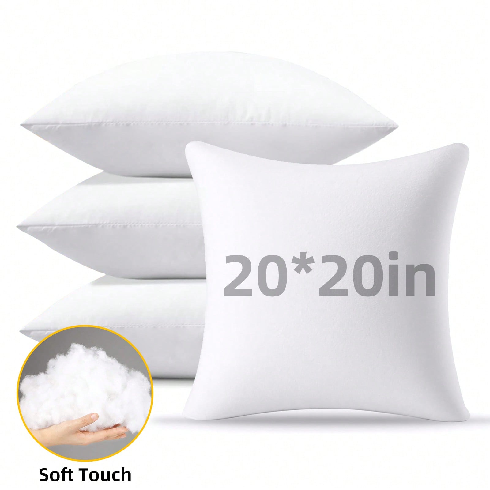 Tomnk 4pcs Pillow Inserts, Square Pillow Form For Patio, Furniture, Bed, Living Room, Garden, And Party Decorations Indoor, Dorm Room Essentials College, Classroom Must Haves, Room Decor