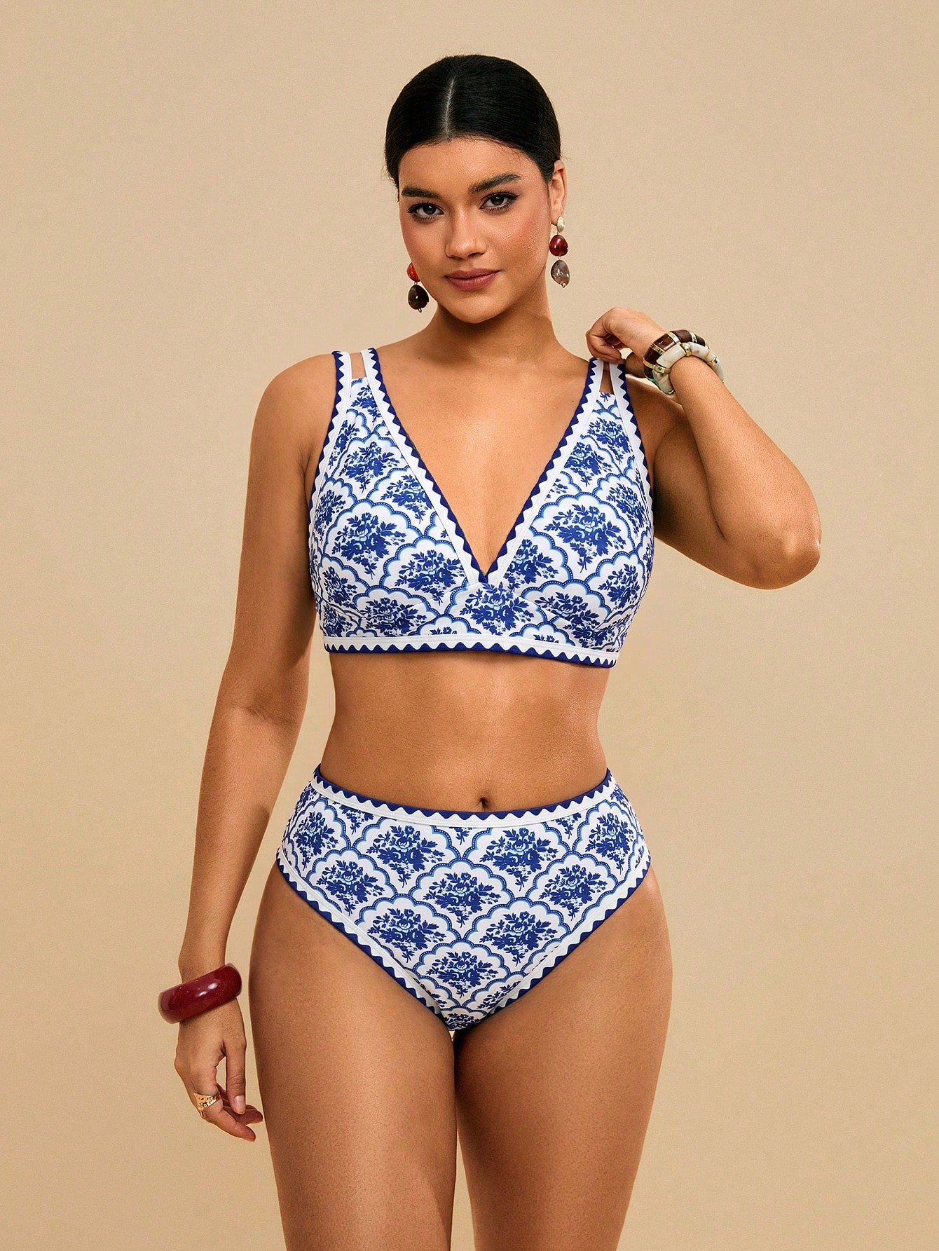 Travachic Plus Size Women All White Floral Print Swimsuit Set Beach Party Summer 1920s
