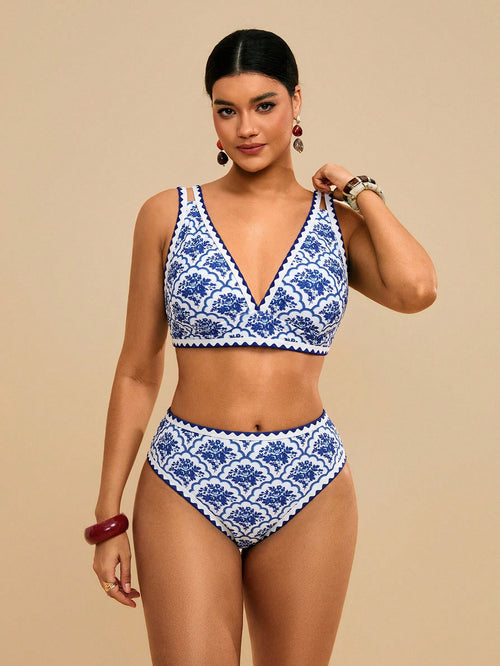 Travachic Plus Size Women All White Floral Print Swimsuit Set Beach Party Summer 1920s