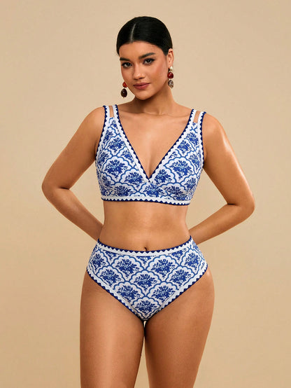 Travachic Plus Size Women All White Floral Print Swimsuit Set Beach Party Summer 1920s