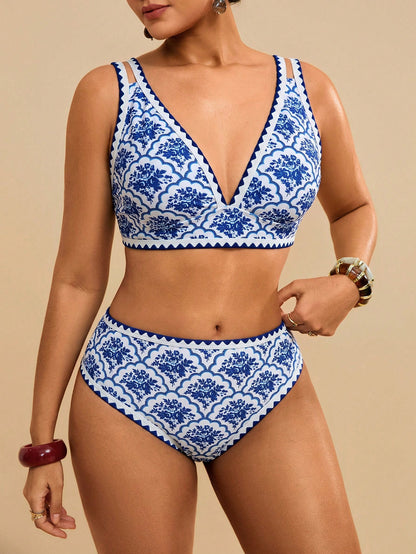 Travachic Plus Size Women All White Floral Print Swimsuit Set Beach Party Summer 1920s