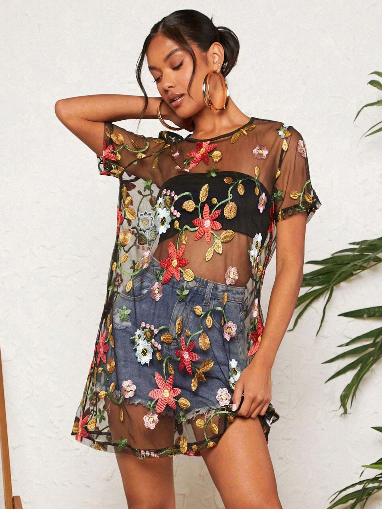 Travachic Summer Black Floral Embroidery Fashion Dress,Boho Elegant Dresses For Women,Party Night Beach Vacation Outfits,Music Festival Concert Outfit
