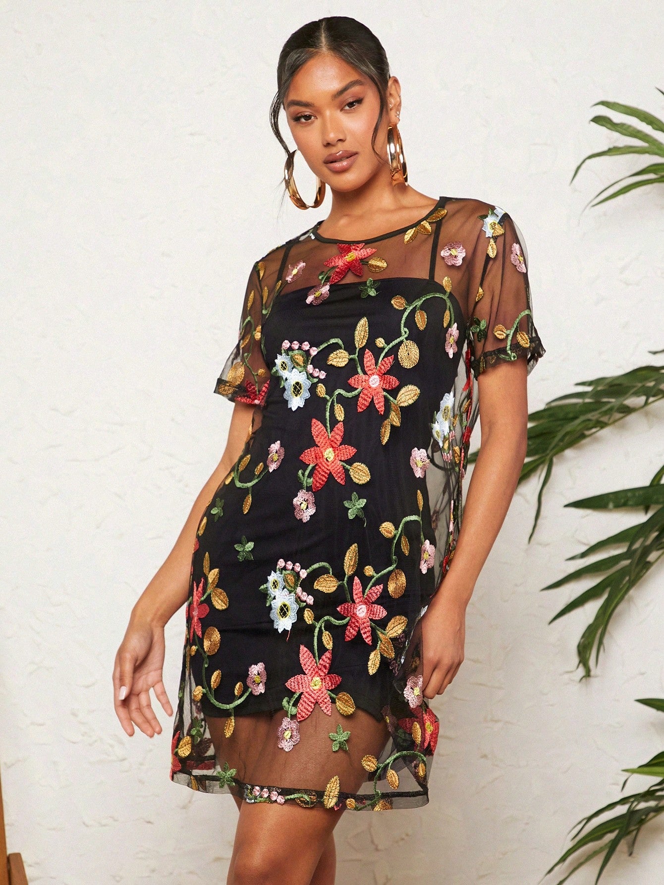Travachic Summer Black Floral Embroidery Fashion Dress,Boho Elegant Dresses For Women,Party Night Beach Vacation Outfits,Music Festival Concert Outfit