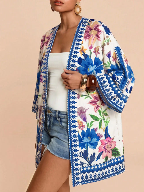 Travachic Women's Floral Print Casual Vacation Cover-Up Robe