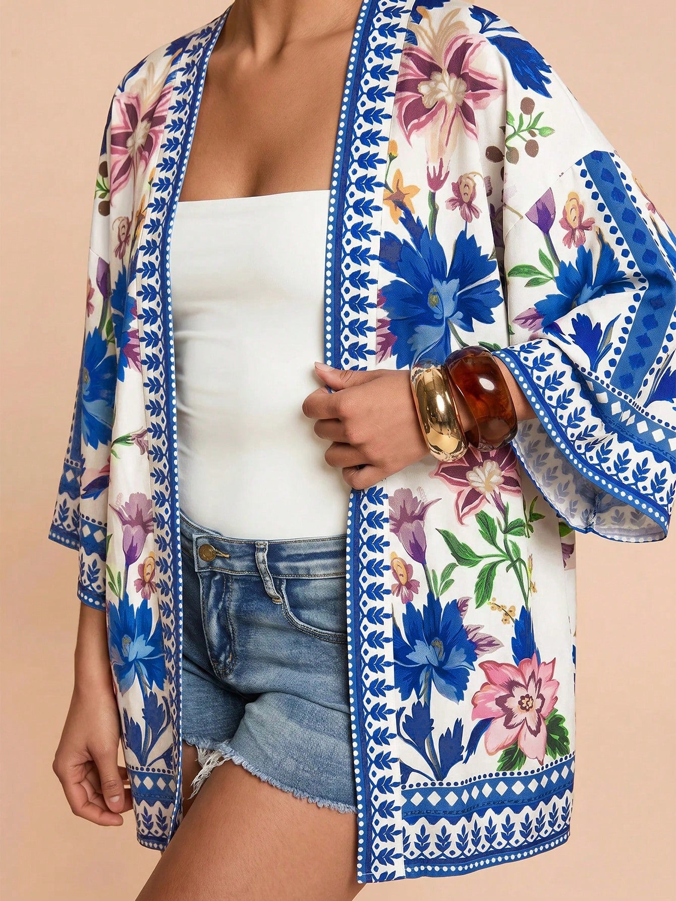 Travachic Women's Floral Print Casual Vacation Cover-Up Robe