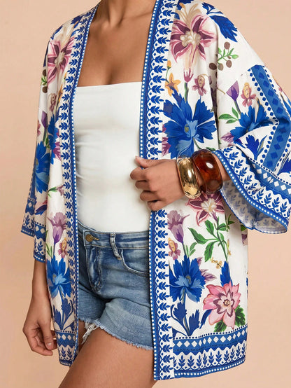 Travachic Women's Floral Print Casual Vacation Cover-Up Robe