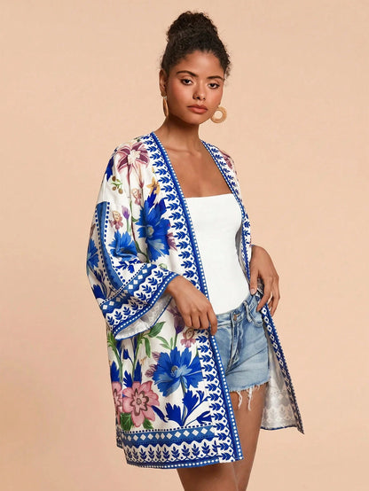 Travachic Women's Floral Print Casual Vacation Cover-Up Robe