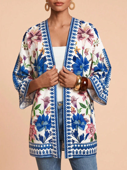 Travachic Women's Floral Print Casual Vacation Cover-Up Robe
