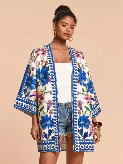 Travachic Women's Floral Print Casual Vacation Cover-Up Robe