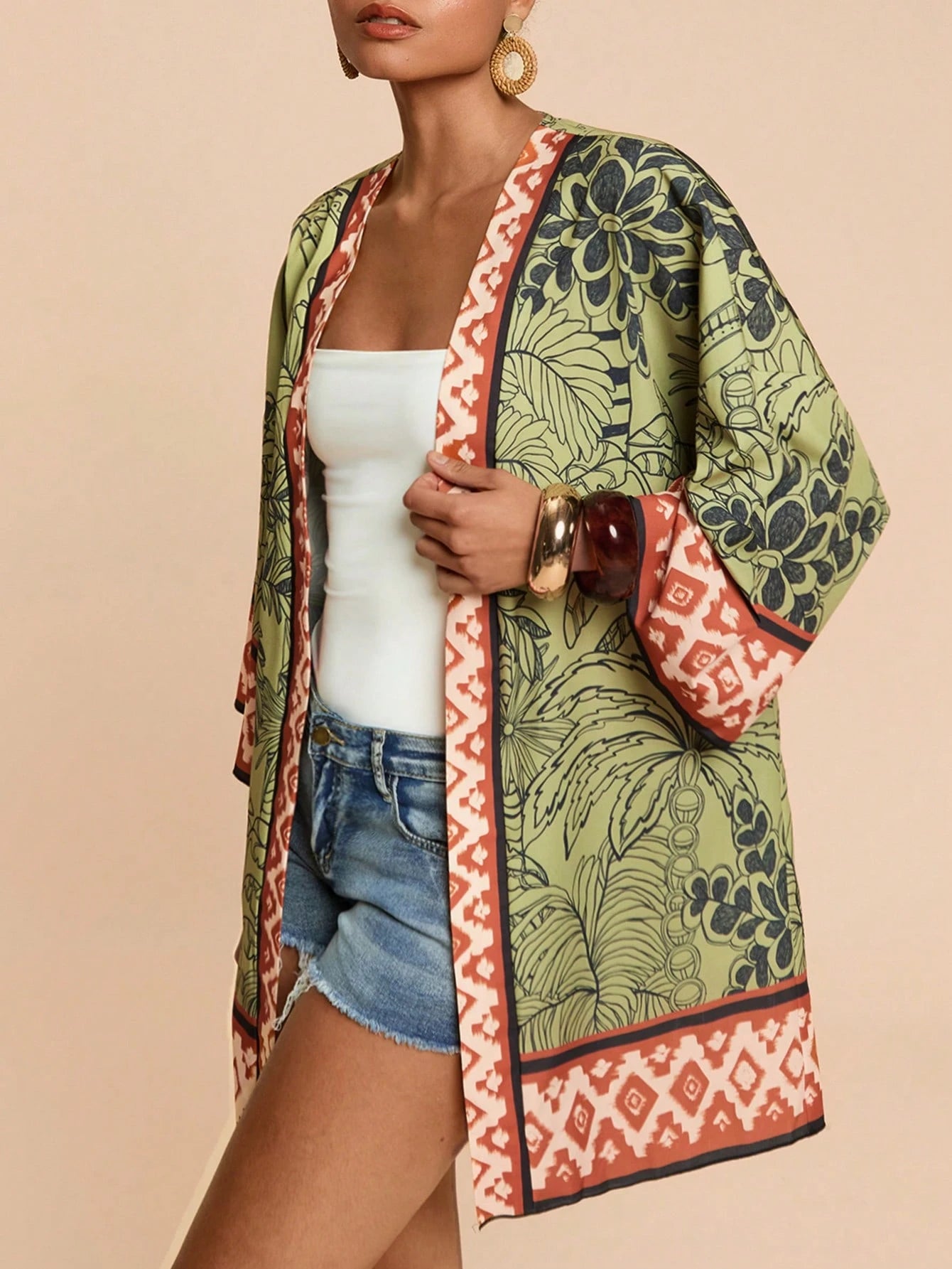 Travachic Women's Floral Print Casual Vacation Cover-Up Robe