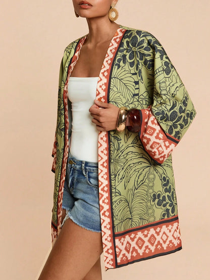 Travachic Women's Floral Print Casual Vacation Cover-Up Robe