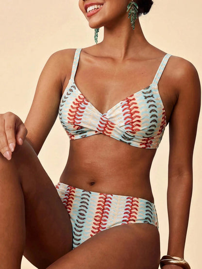 Travachic Women's Summer Beach Colorblock Ruched Sexy Bikini & Triangle Bottom Two-Piece Swimsuit Set