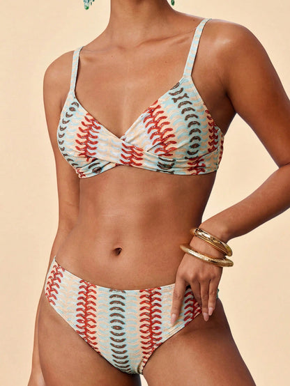 Travachic Women's Summer Beach Colorblock Ruched Sexy Bikini & Triangle Bottom Two-Piece Swimsuit Set