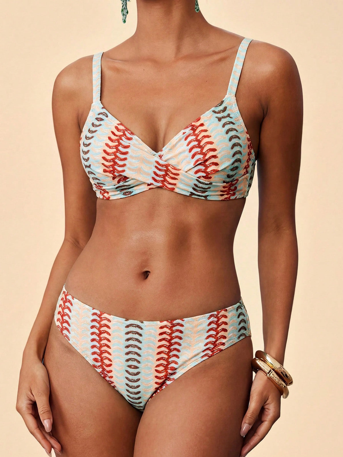 Travachic Women's Summer Beach Colorblock Ruched Sexy Bikini & Triangle Bottom Two-Piece Swimsuit Set