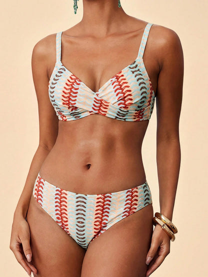 Travachic Women's Summer Beach Colorblock Ruched Sexy Bikini & Triangle Bottom Two-Piece Swimsuit Set